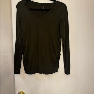 Motherhood Maternity Black V-Neck Long Sleeve Side-Ruched Top